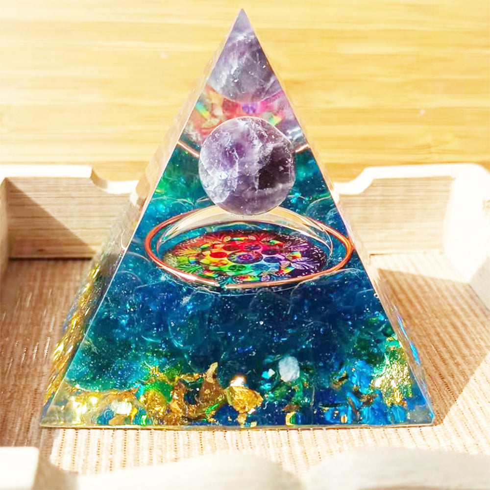 Amethyst Resin Sphere Orgonite Pyramid Obsidian Chakra Energy Orgone Stone