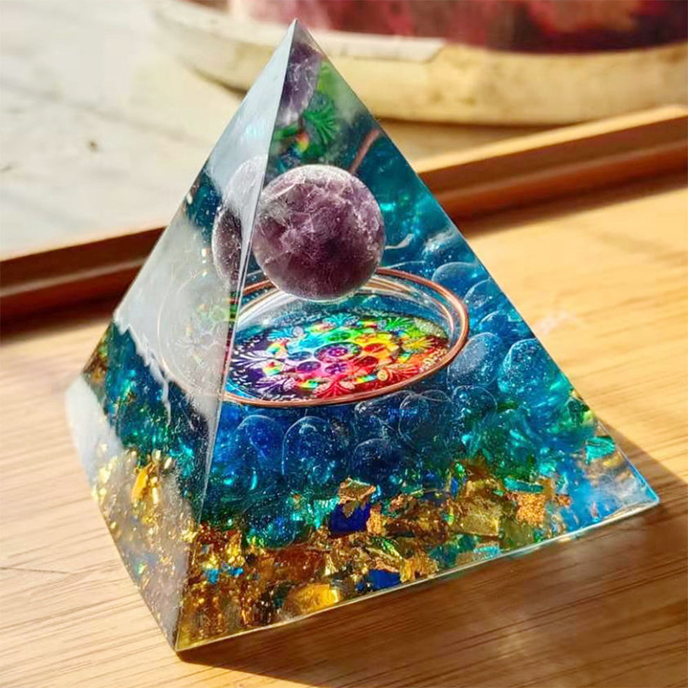 Amethyst Resin Sphere Orgonite Pyramid Obsidian Chakra Energy Orgone Stone