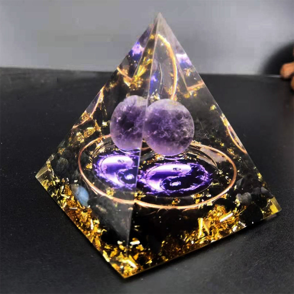 Amethyst Resin Sphere Orgonite Pyramid Obsidian Chakra Energy Orgone Stone