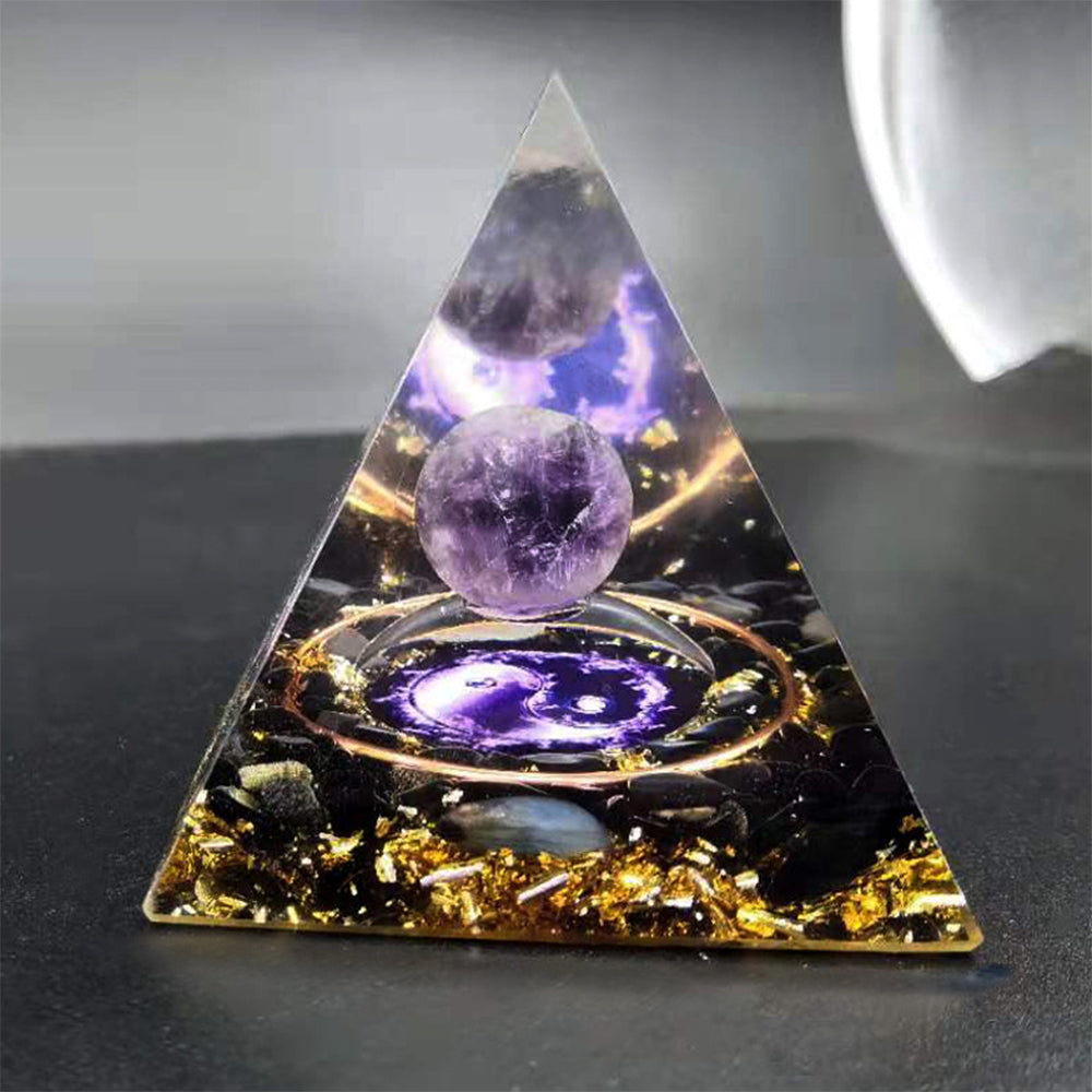 Amethyst Resin Sphere Orgonite Pyramid Obsidian Chakra Energy Orgone Stone