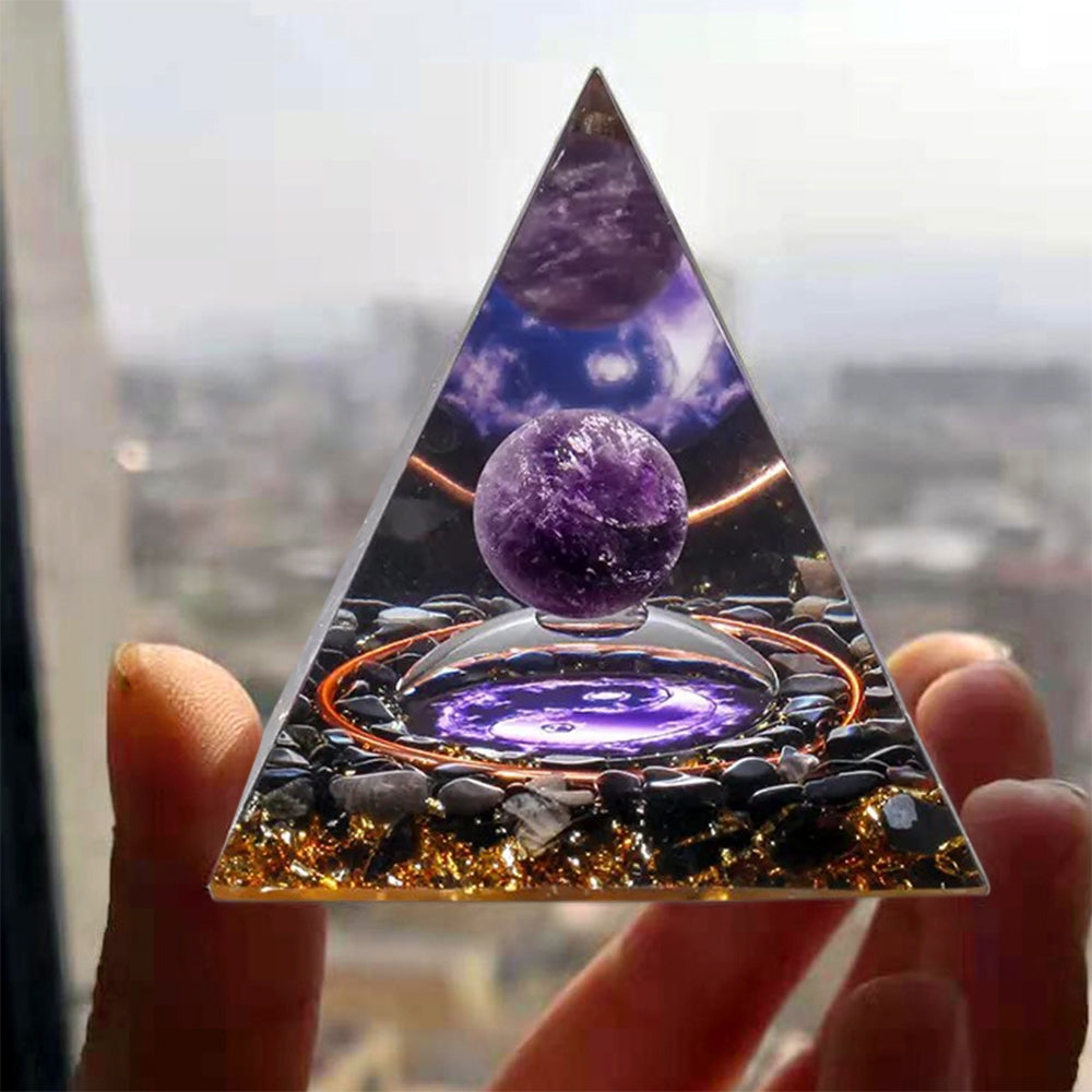 Amethyst Resin Sphere Orgonite Pyramid Obsidian Chakra Energy Orgone Stone