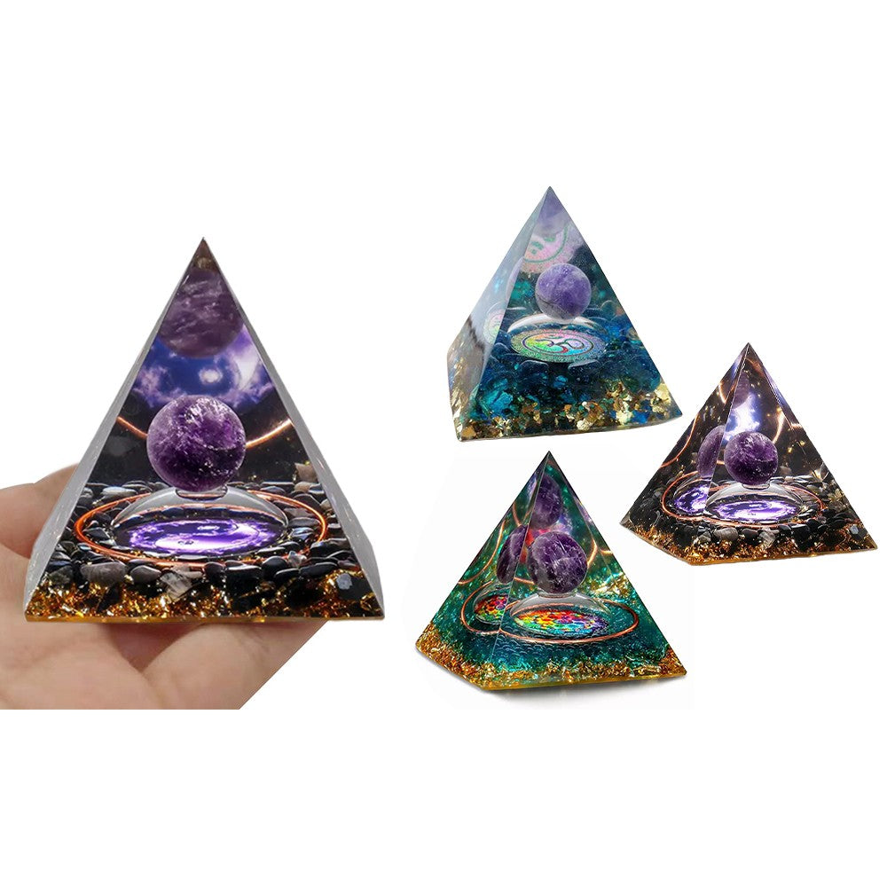 Amethyst Resin Sphere Orgonite Pyramid Obsidian Chakra Energy Orgone Stone