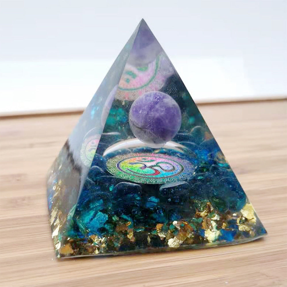 Amethyst Resin Sphere Orgonite Pyramid Obsidian Chakra Energy Orgone Stone