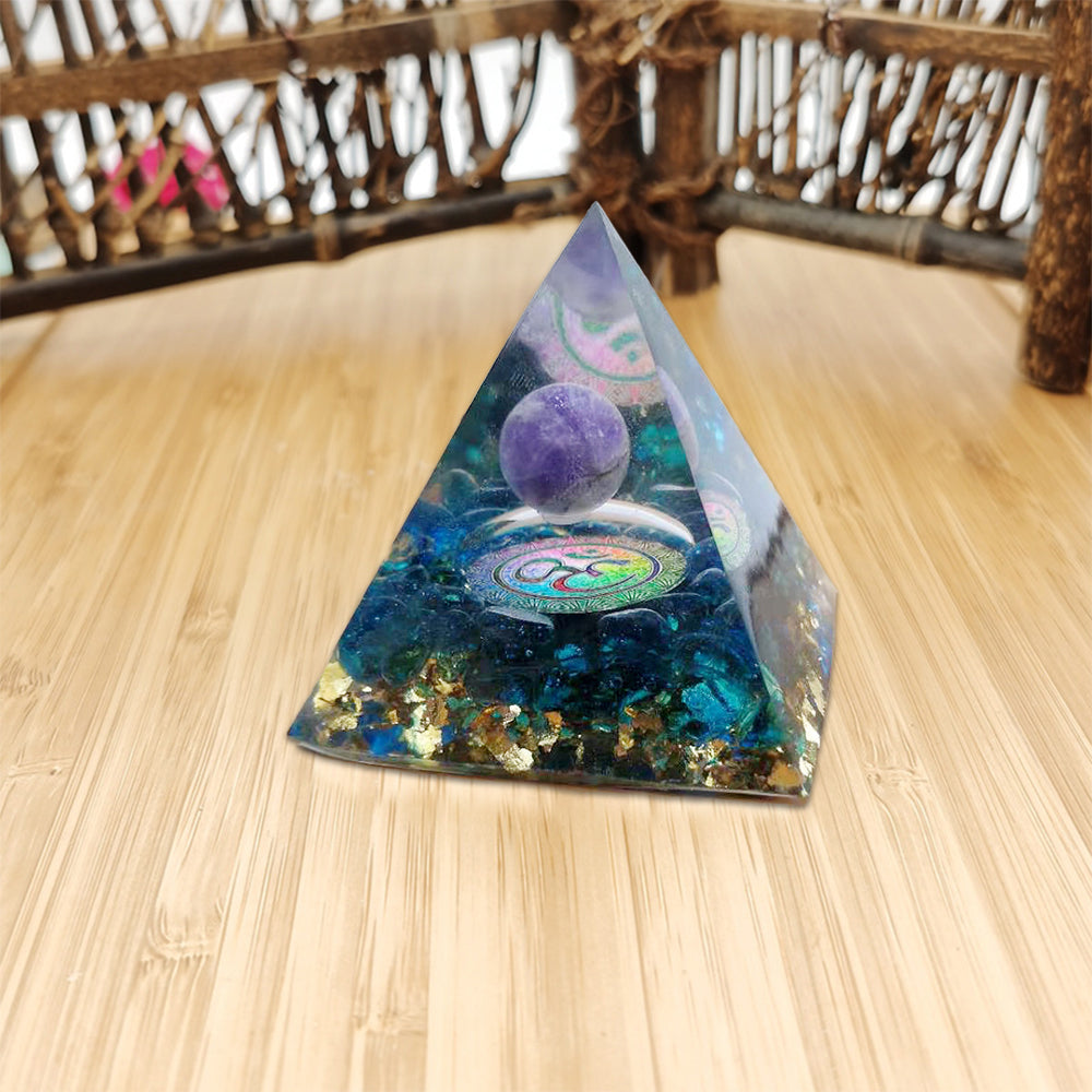 Amethyst Resin Sphere Orgonite Pyramid Obsidian Chakra Energy Orgone Stone