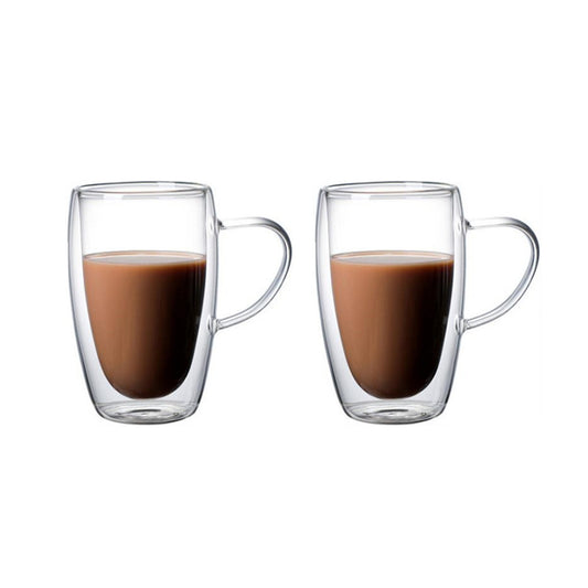 Set of 2Pcs Double Wall Handle Thermal Glass Tumblers