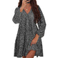 Women's Leopard Floral Printed Long Sleeve Tunic Dress