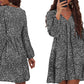 Women's Leopard Floral Printed Long Sleeve Tunic Dress