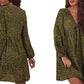 Women's Leopard Floral Printed Long Sleeve Tunic Dress