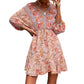 Women Boho 3/4 Sleeve V-Neck Ruffle Floral Flowy Kiddoll Mini Beach Dress