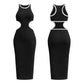 Women's Ribbed Backless Tank Dresses Slim Vest Dress Knitted Cut Out Waist Midi Bodycon Tank Dress