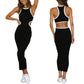 Women's Ribbed Backless Tank Dresses Slim Vest Dress Knitted Cut Out Waist Midi Bodycon Tank Dress