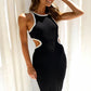 Women's Ribbed Backless Tank Dresses Slim Vest Dress Knitted Cut Out Waist Midi Bodycon Tank Dress