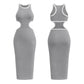 Women's Ribbed Backless Tank Dresses Slim Vest Dress Knitted Cut Out Waist Midi Bodycon Tank Dress