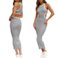 Women's Ribbed Backless Tank Dresses Slim Vest Dress Knitted Cut Out Waist Midi Bodycon Tank Dress