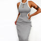 Women's Ribbed Backless Tank Dresses Slim Vest Dress Knitted Cut Out Waist Midi Bodycon Tank Dress