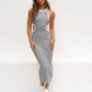 Women's Ribbed Backless Tank Dresses Slim Vest Dress Knitted Cut Out Waist Midi Bodycon Tank Dress