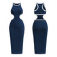 Women's Ribbed Backless Tank Dresses Slim Vest Dress Knitted Cut Out Waist Midi Bodycon Tank Dress