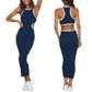 Women's Ribbed Backless Tank Dresses Slim Vest Dress Knitted Cut Out Waist Midi Bodycon Tank Dress