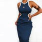 Women's Ribbed Backless Tank Dresses Slim Vest Dress Knitted Cut Out Waist Midi Bodycon Tank Dress