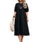 Women's Cotton-Blend Crew Neck Midi Dress Summer Kid Doll Dress