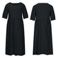 Women's Cotton-Blend Crew Neck Midi Dress Summer Kid Doll Dress
