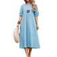 Women's Cotton-Blend Crew Neck Midi Dress Summer Kid Doll Dress