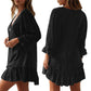 Women's 3/4 Sleeve V Neck Ruffle Hem Dress