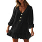 Women's 3/4 Sleeve V Neck Ruffle Hem Dress
