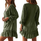 Women's 3/4 Sleeve V Neck Ruffle Hem Dress