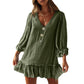 Women's 3/4 Sleeve V Neck Ruffle Hem Dress