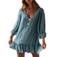 Women's 3/4 Sleeve V Neck Ruffle Hem Dress
