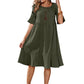 Women's Cotton Round Neck Short Sleeve Ruffle Hem Dress Kiddoll Beach Dress