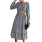 Women's Plaid Cut Out High Waist Dress Twist Front Long Sleeve Ruffle Dress