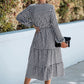 Women's Plaid Cut Out High Waist Dress Twist Front Long Sleeve Ruffle Dress