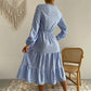 Women's Plaid Cut Out High Waist Dress Twist Front Long Sleeve Ruffle Dress
