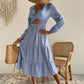 Women's Plaid Cut Out High Waist Dress Twist Front Long Sleeve Ruffle Dress