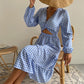 Women's Plaid Cut Out High Waist Dress Twist Front Long Sleeve Ruffle Dress