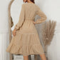 Women's Plaid Cut Out High Waist Dress Twist Front Long Sleeve Ruffle Dress