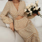 Women's Plaid Cut Out High Waist Dress Twist Front Long Sleeve Ruffle Dress