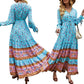 Women's Floral Print Boho Lace Up Front Dress