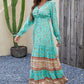 Women's Floral Print Boho Lace Up Front Dress