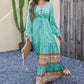 Women's Floral Print Boho Lace Up Front Dress