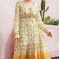 Women's Floral Print Boho Lace Up Front Dress