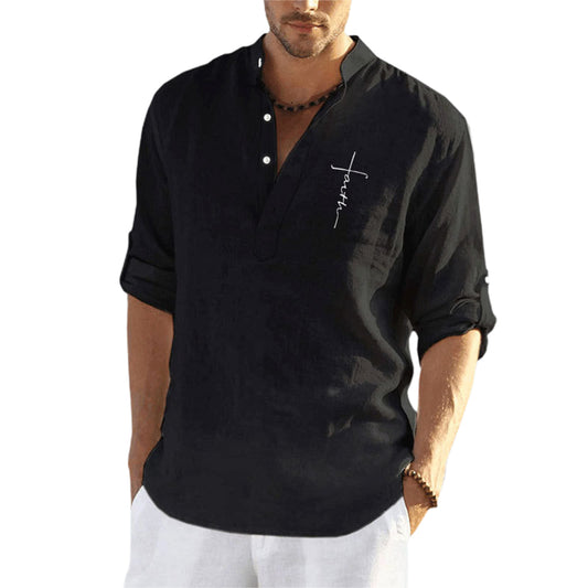 Men's Cotton Henley Shirt Roll-up Long Sleeve Hippie Casual Beach T Shirts