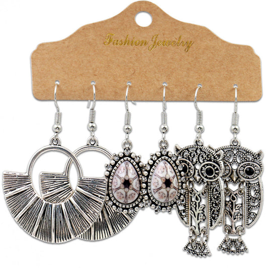 3-Pairs Women Boho Vintage Drop Dangle Earrings Set Hollow Jewelry Earrings Set