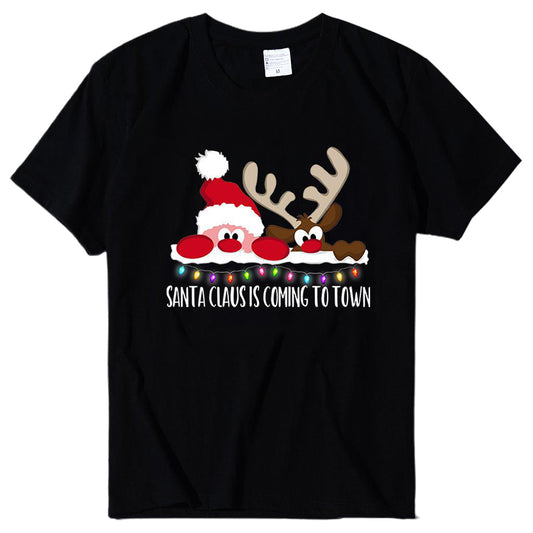 Women Short Sleeve Christmas Tee-Black