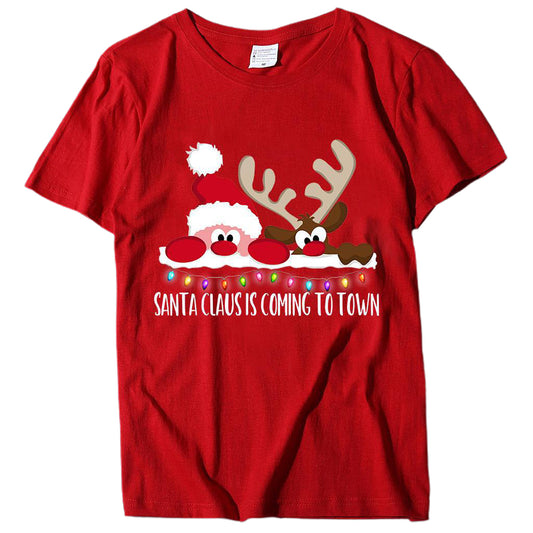 Women Short Sleeve Christmas Tee-Red