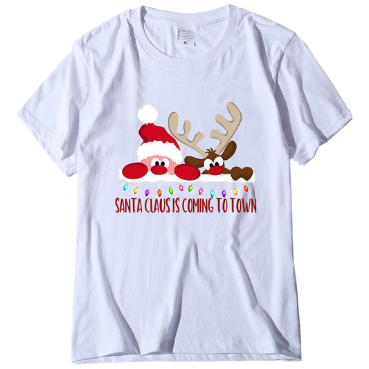 Women Short Sleeve Christmas Tee-White