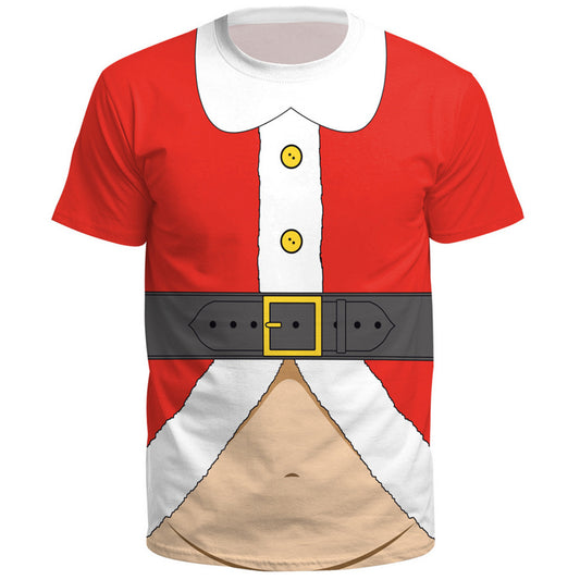 Men Novelty Short Sleeve Christmas Tops-Waist Belt