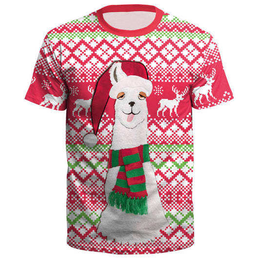 Men Novelty Short Sleeve Christmas Tops-Alpaca